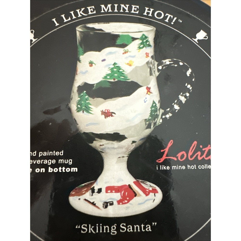 lolita hand painted Hot Beverage mug "Sking Santa"   NIB‎